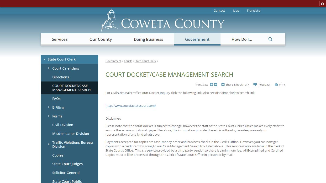 COURT DOCKET/CASE MANAGEMENT SEARCH | Coweta County, GA Website